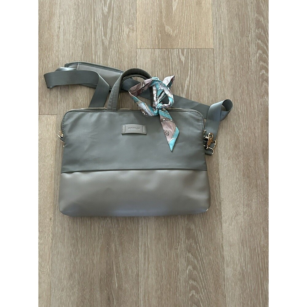 NEW Kamlui Gray Padded Laptop Bag Briefcase Scarf Accent Water Resistant Bag